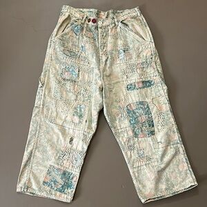 Magnolia Pearl rare pants patchwork floral buckle back adjustable pockets O/S